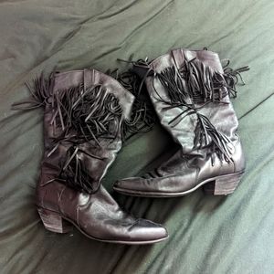 Black fringe cowboy boots
